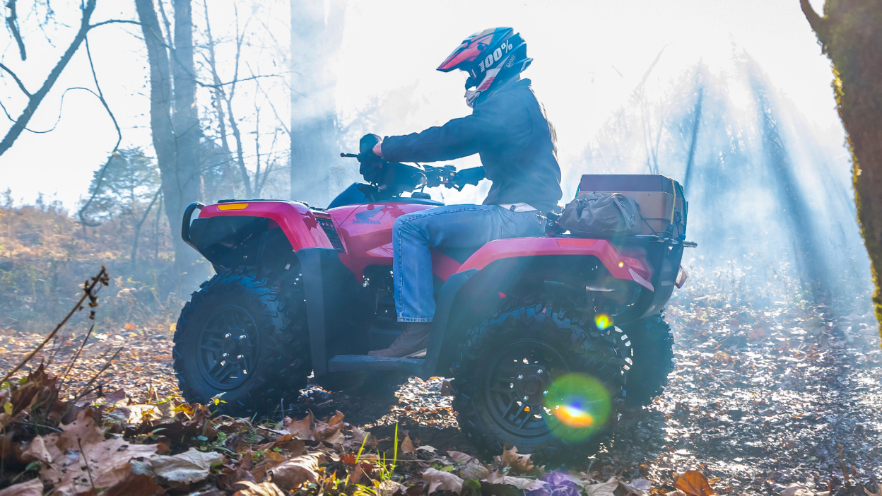 Left view of rider on Rubicon in woods.