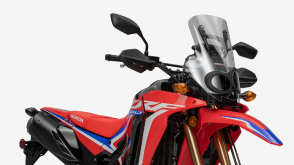 a close up studio image of the top half of a Honda CRF